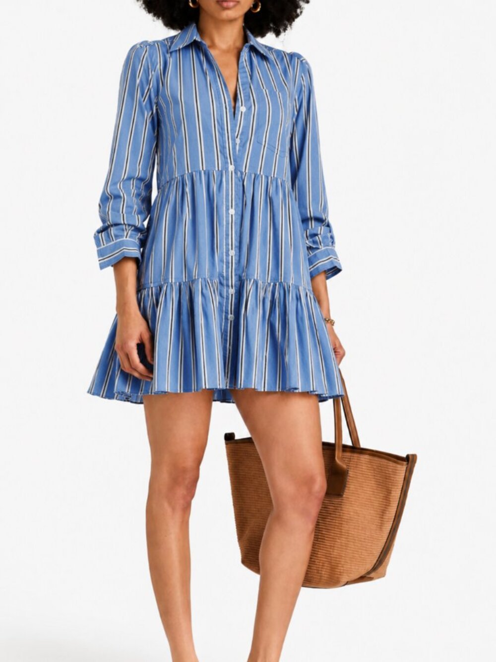 Veronica Beard Jemila Tiered Dress Blue Stripe Cotton Shirt Dress Size 2